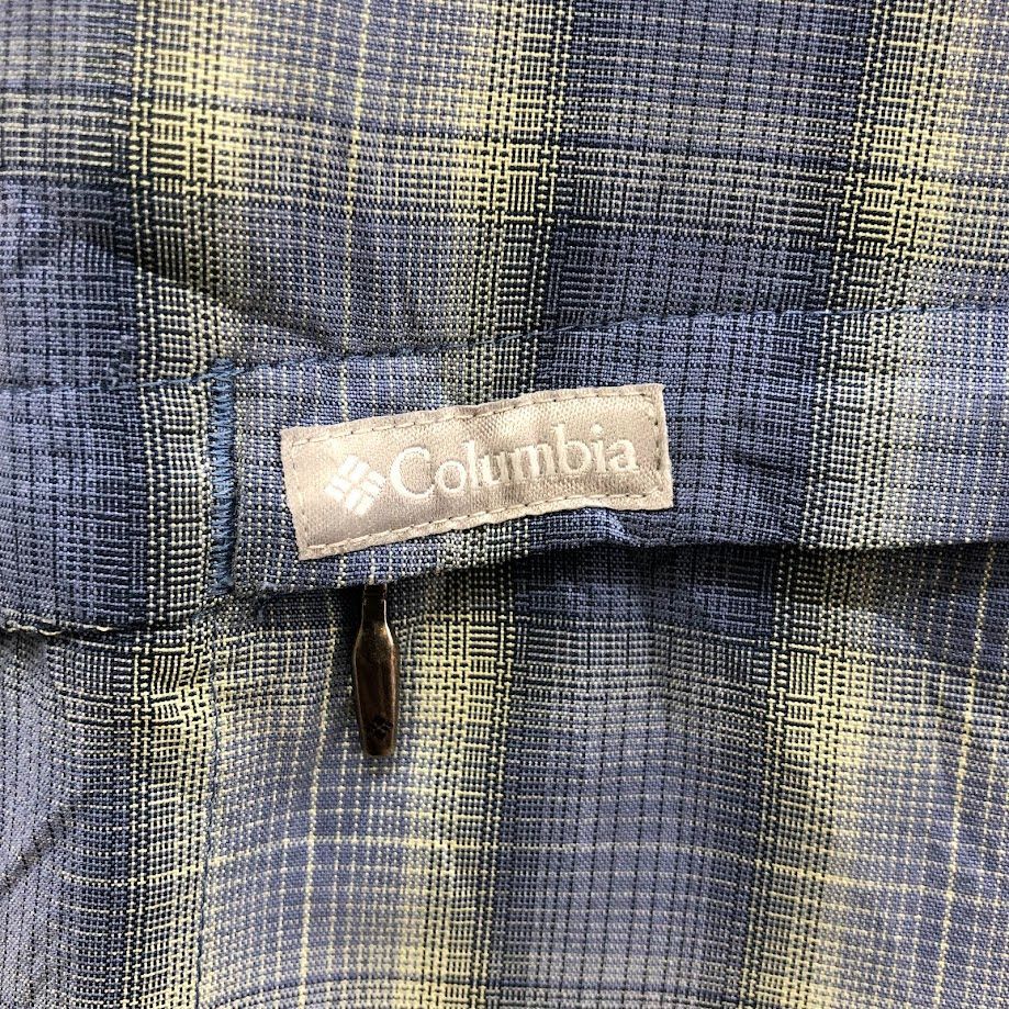 90's Columbia/コロンビア フィッシングシャツ チェックシャツ OMNI-SHAPE 半袖 シャツ ボタンダウン ワンポイントロゴ オーバーサイズ ビッグシルエット EL SALVADOR製 メンズ XL ブルー