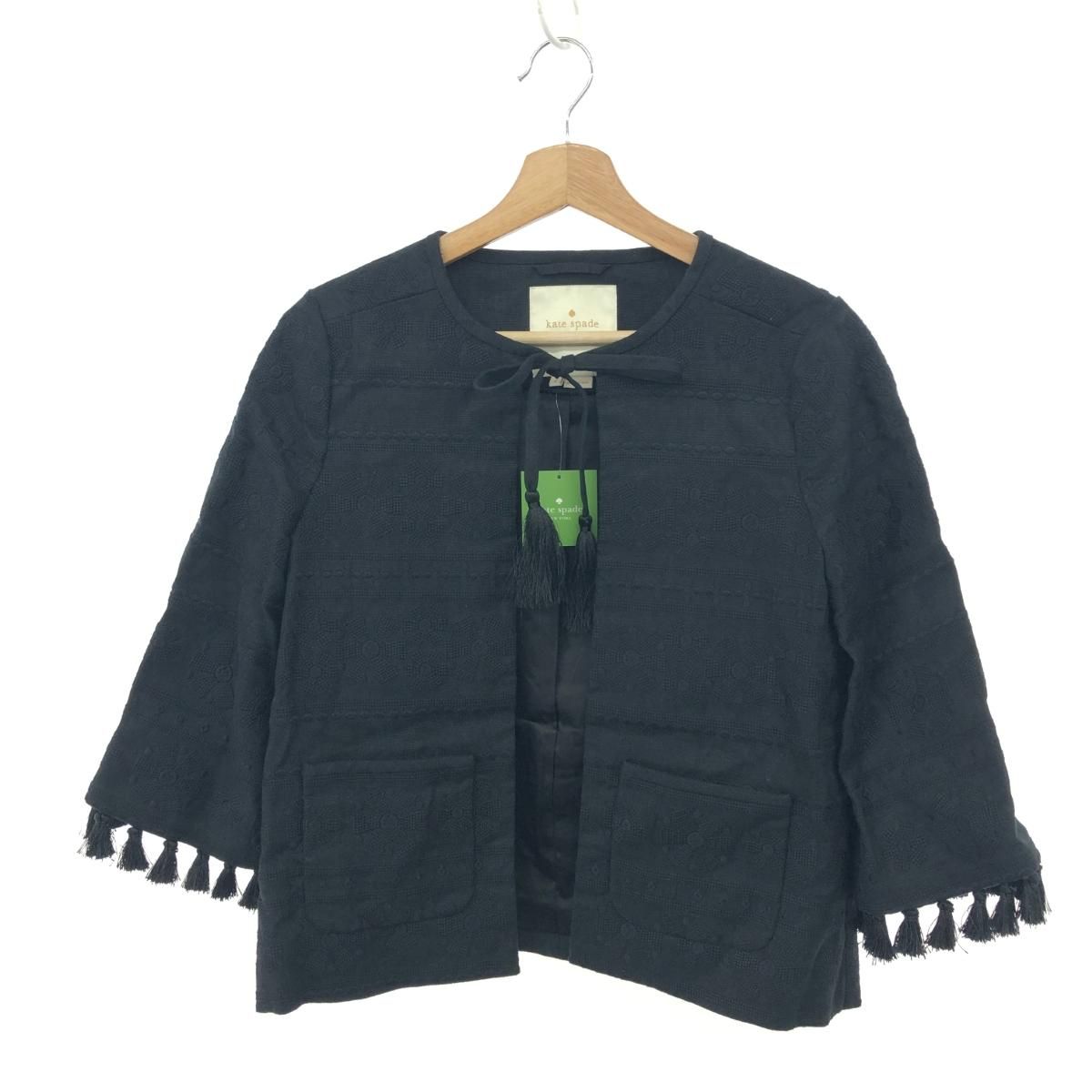 Kate spade ケイトスペード 刺繍デザインジャケット サイズ 0 フリンジ ノー フ スリーブ ブラック レディース 240001162914