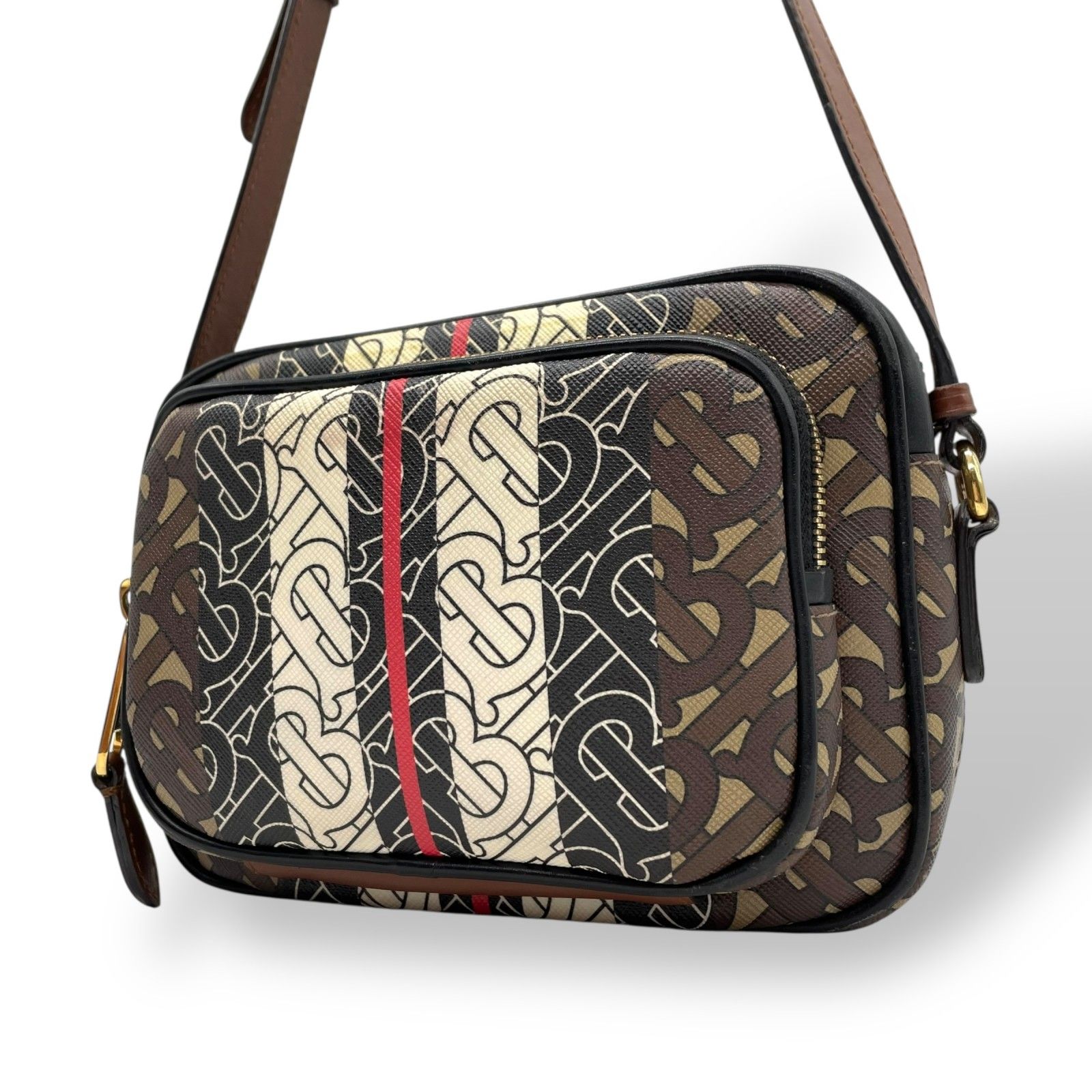 美品 BURBERRY バーバリー TBロゴ モノグラム ストライプ ショルダー
