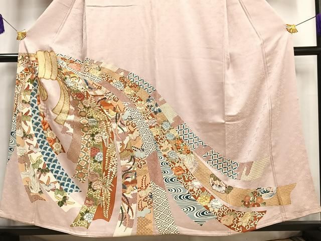 美品 豪華 古典模様 鶴 菊 松 竹 金彩 金駒刺繍 袷 正絹 振袖 着物 振袖 豪華 刺繍 金駒 紋意匠 鶴 身丈172cm 撥水加工済