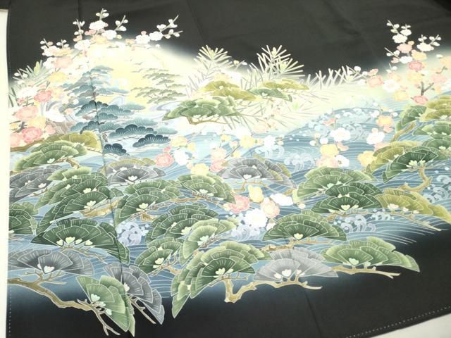 平和屋着物○豪華黒留袖 友禅 作家物 立波風景花文 正絹 逸品