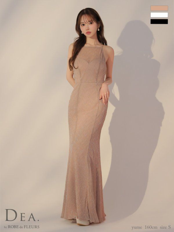 Sピンクベージュ DE3383-PBE-2503 DEA.by ROBE de FLEURS|ディアバイローブドフルール ラメニット| ストレッチ| キャミ| ロングドレス| キャバドレス | ナイトドレス long