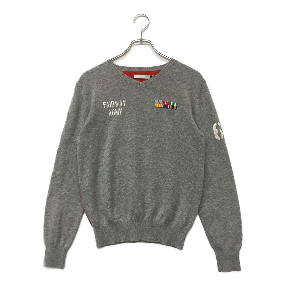 メンズ ラフ＆スウェル rough&swell セーター S グレー×レッド Vネック