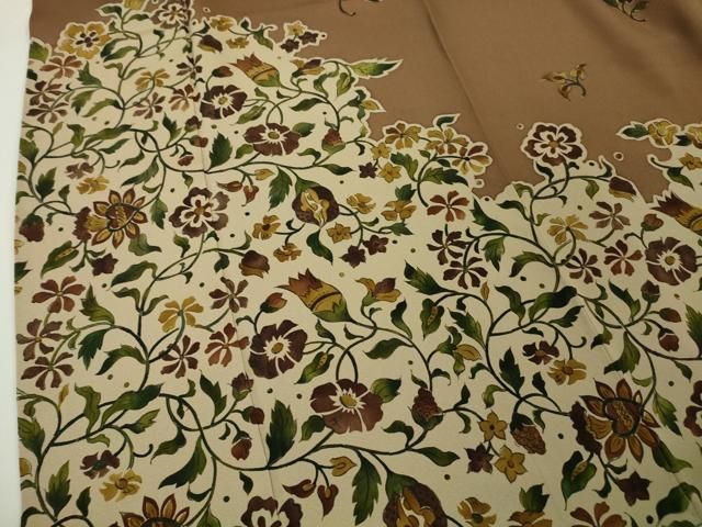 平和屋本店■希少　友禅染色家　品川恭子　訪問着　花唐草文　茶褐色色地　逸品　DZAA4506kh5 平和屋本店□希少 友禅染色家 品川恭子 訪問着 花唐草文 茶褐色色地