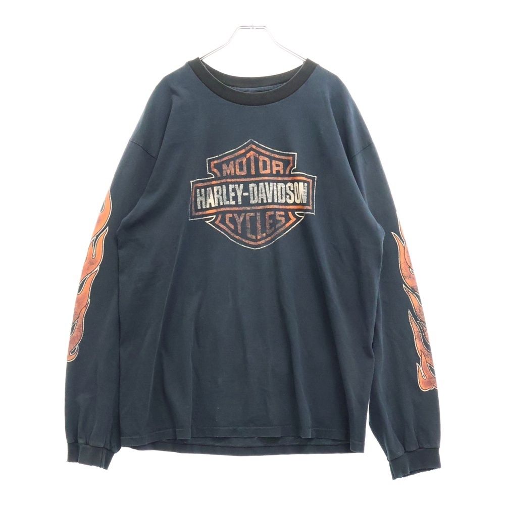 VINTAGE ヴィンテージ 90S Harley Davidson LOGO CENTRAL TWIN LS フレイム プリント ロングスリーブ 長袖Tシャツ ブラック