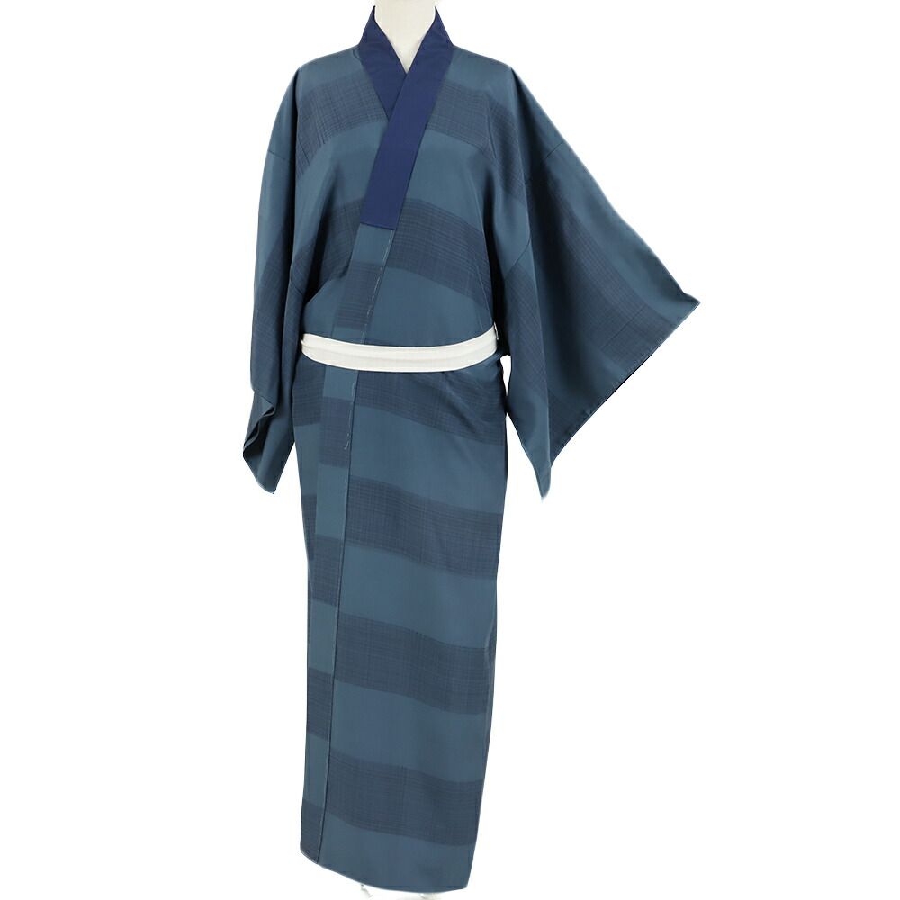 大島紬 手シケ引染袷着物 大島紬 よろけ縞 裄長 - からん