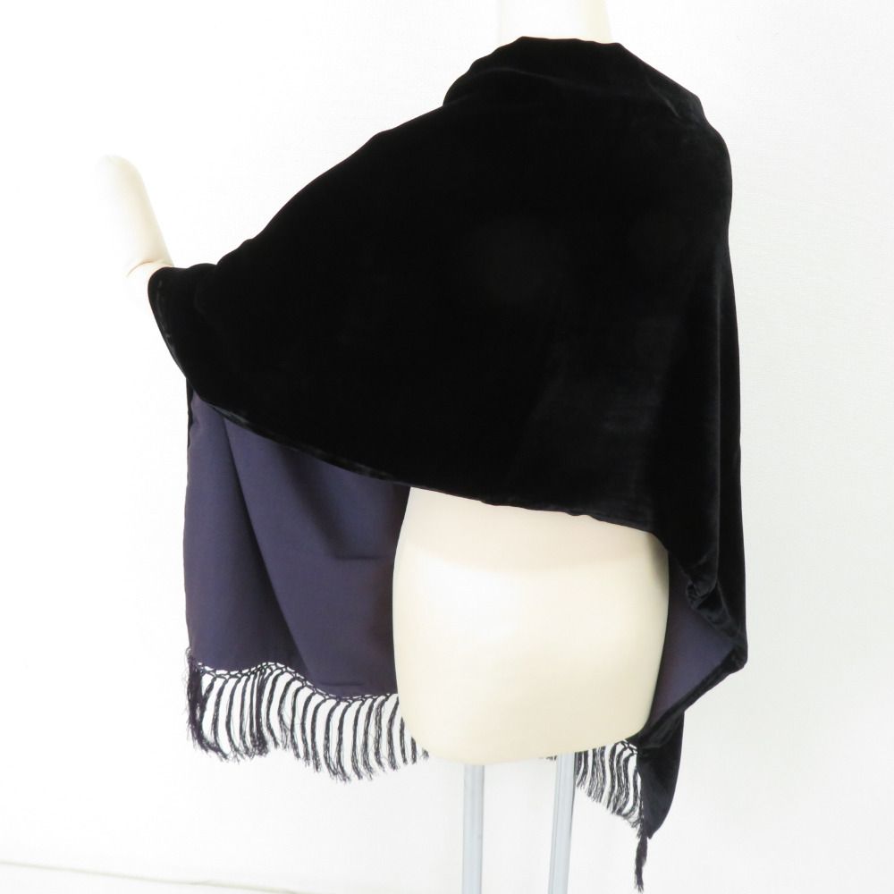 ショール ベルベットショール 黒x紫 刺繍入り 長さ170cm - メルカリ