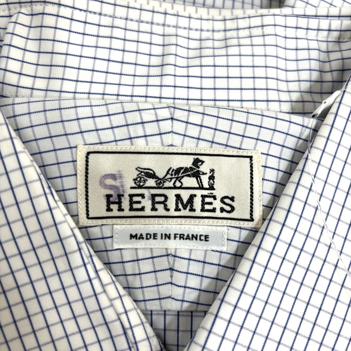 HERMES(エルメス) 長袖シャツ サイズ41 メンズ - 白×ダークネイビー×ブルー