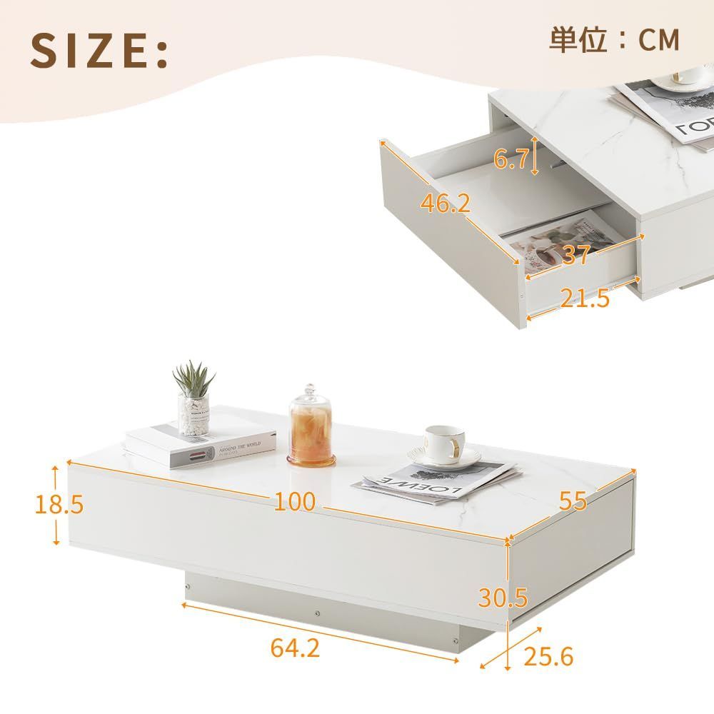 ローテーブル センターテーブル 大理石 収納付き オーエスジェイ OSJ 引き出し おしゃれ ダイニング 木製 大容量 簡単開閉 組み立て簡単 MARWIL-DEMENAGEMENTS_CH