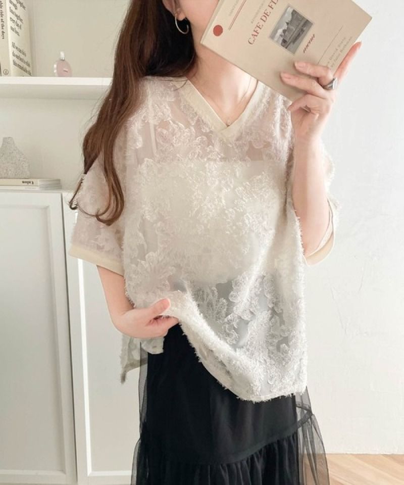 ☆（予約販売の商品）tops409 シャツ ブラウス シアーフラワー