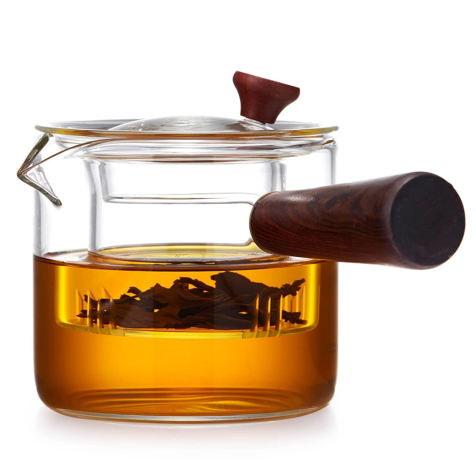 【特売】急須 耐熱ガラス 透明 ポット 直火対応 横手 ティーポット ガラス 耐熱 500ml 直火 ガラスポット 木製持ち手 透明ガラス茶こし付き 囲炉煮茶 硝子片手鍋 ポカロティー