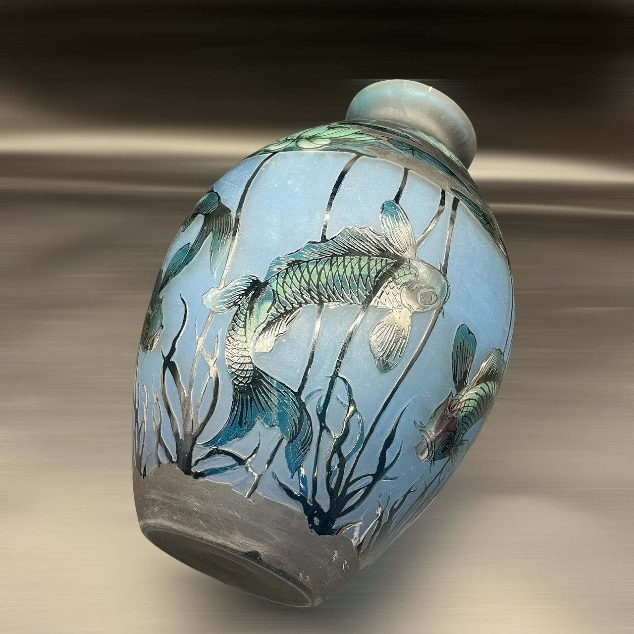 証明書】 エミールガレ 花瓶 カメオ彫り 被せガラス 高さ27ｃｍ - 美術 