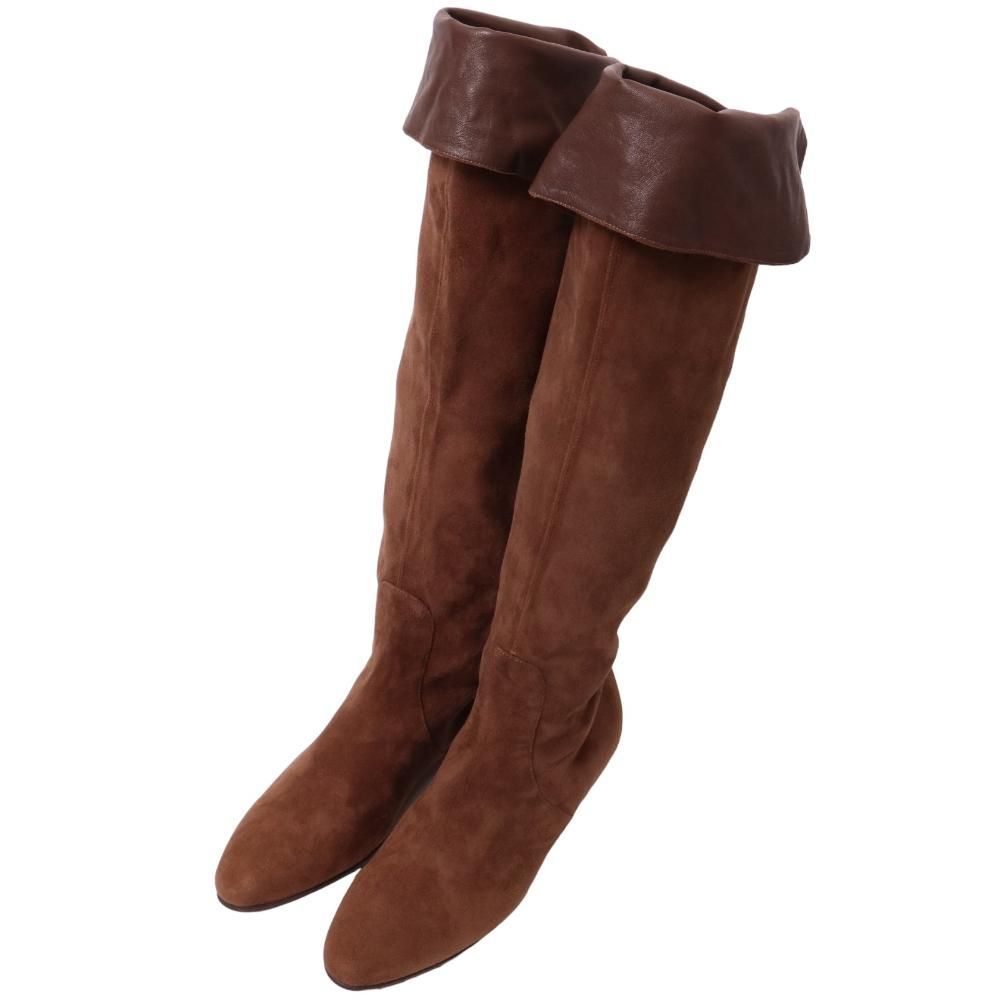 【美品】フォクシー FOXEY スエードロングブーツ ニーハイブーツ37 フォクシー FOXEY ブーツ ロング スウェード 37 茶 ブラウン ニーハイ