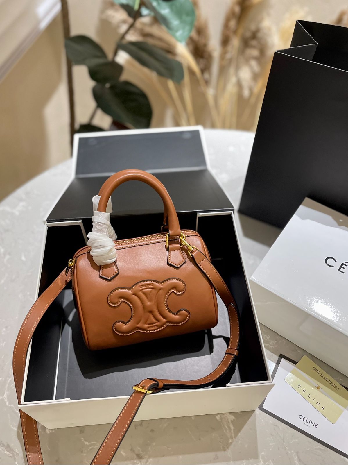 CELINE CUIR TRIOMPHE スモールボストン ショルダーバッグ ハンドバッグ