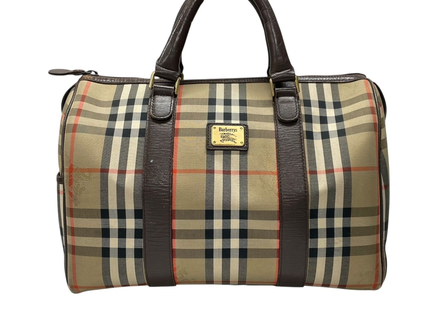 BURBERRY バーバリー ノバチェック ミニボストンバッグ ベージュ ブラウン キャンバス レザー ゴールド金具 4b007468