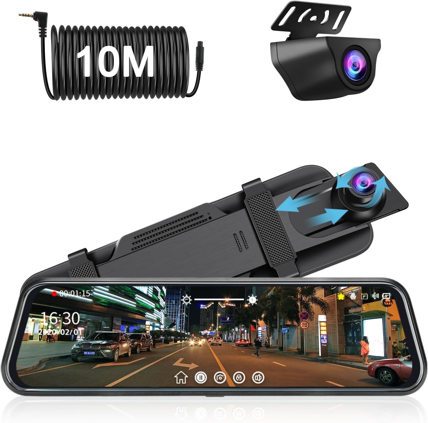 ドライブレコーダー ミラー型 10インチ1080P 伸縮式左カメラ 前後カメラ 超暗視機能 170° 140°超広角ガイドライン調整