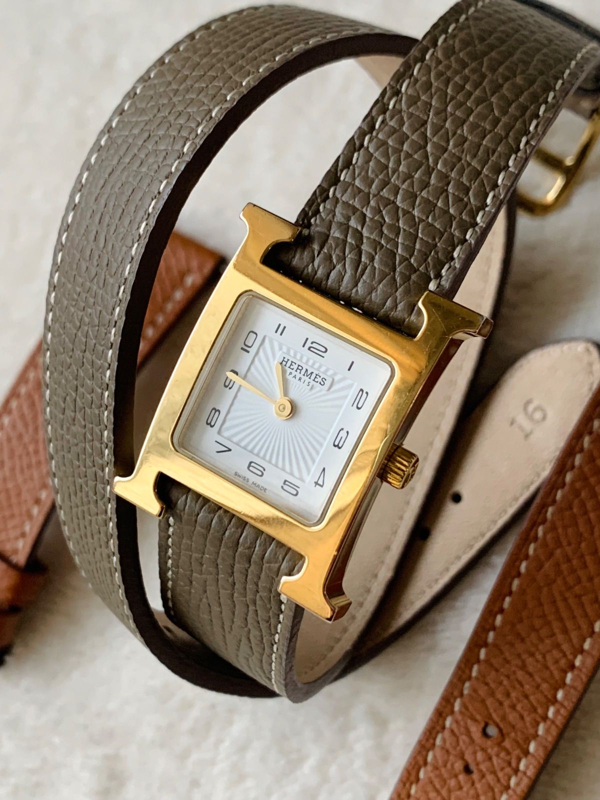 エルメス HERMES Hウォッチ PM 25mm HH1.201 中古 時計 レディース 緑  