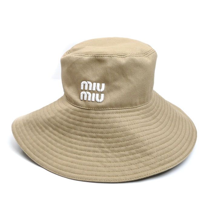 MIUMIU ミュウミュウ ロゴ ドリル カペロ ハット ベージュ 5HC220 2DXI F011P L レディース