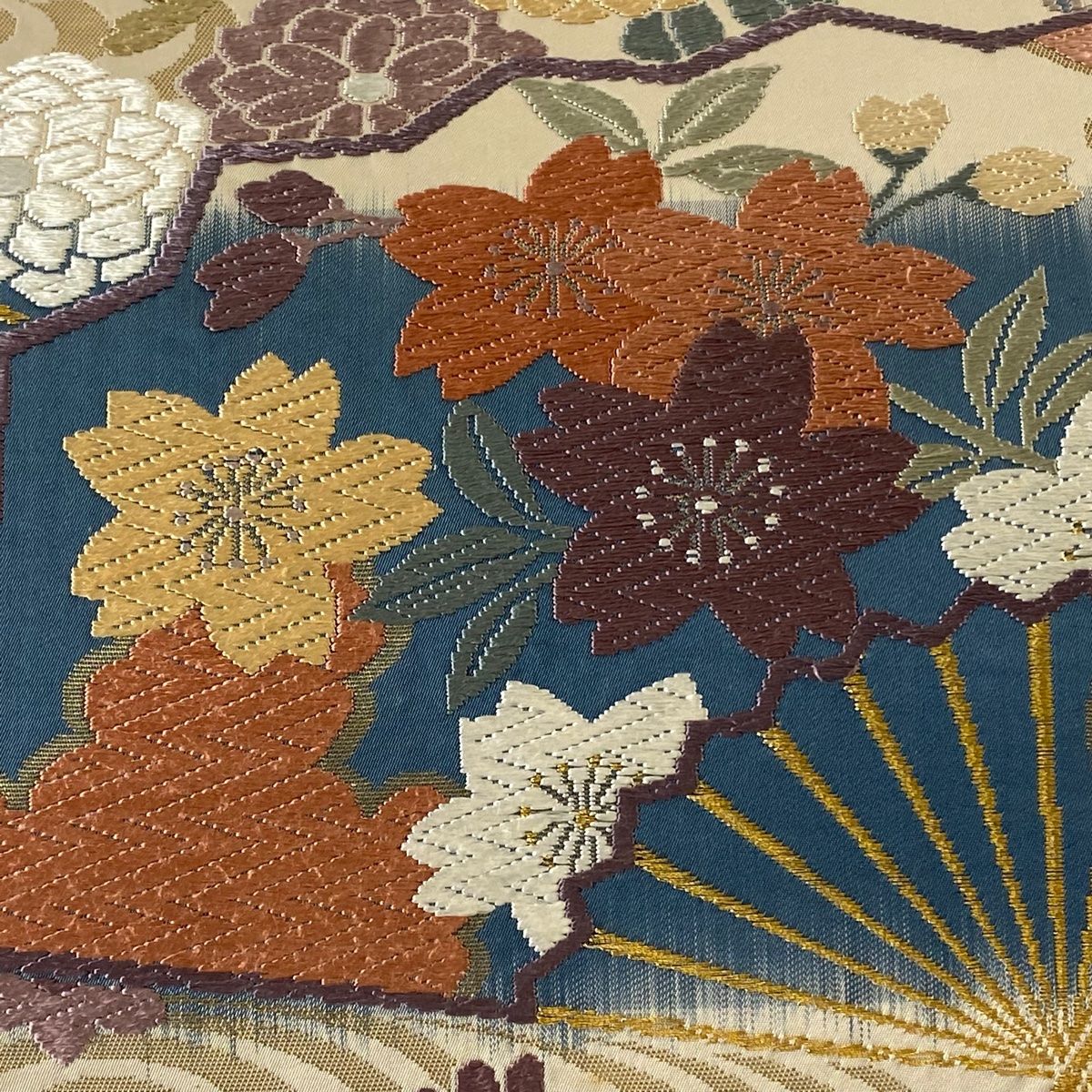 袋帯 秀品 花扇 流水 唐織 箔 青灰色 六通 正絹 【中古】 - メルカリ