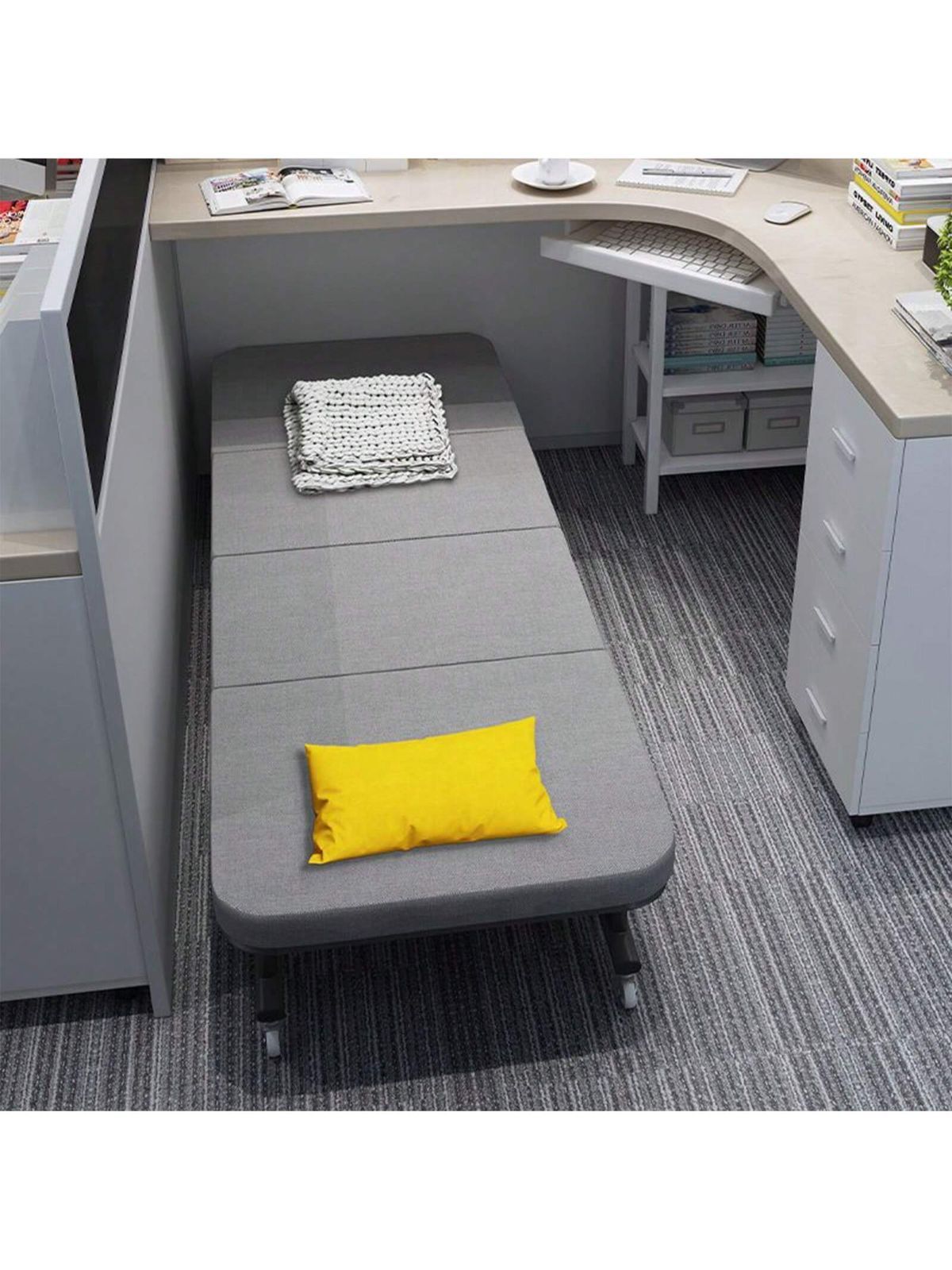 ✨️キャスター付✨️折り畳みベッド シングル 高反発 マットレス付 四つ折り 折り畳みベッド シングルベッド 高反発マットレス キャスター