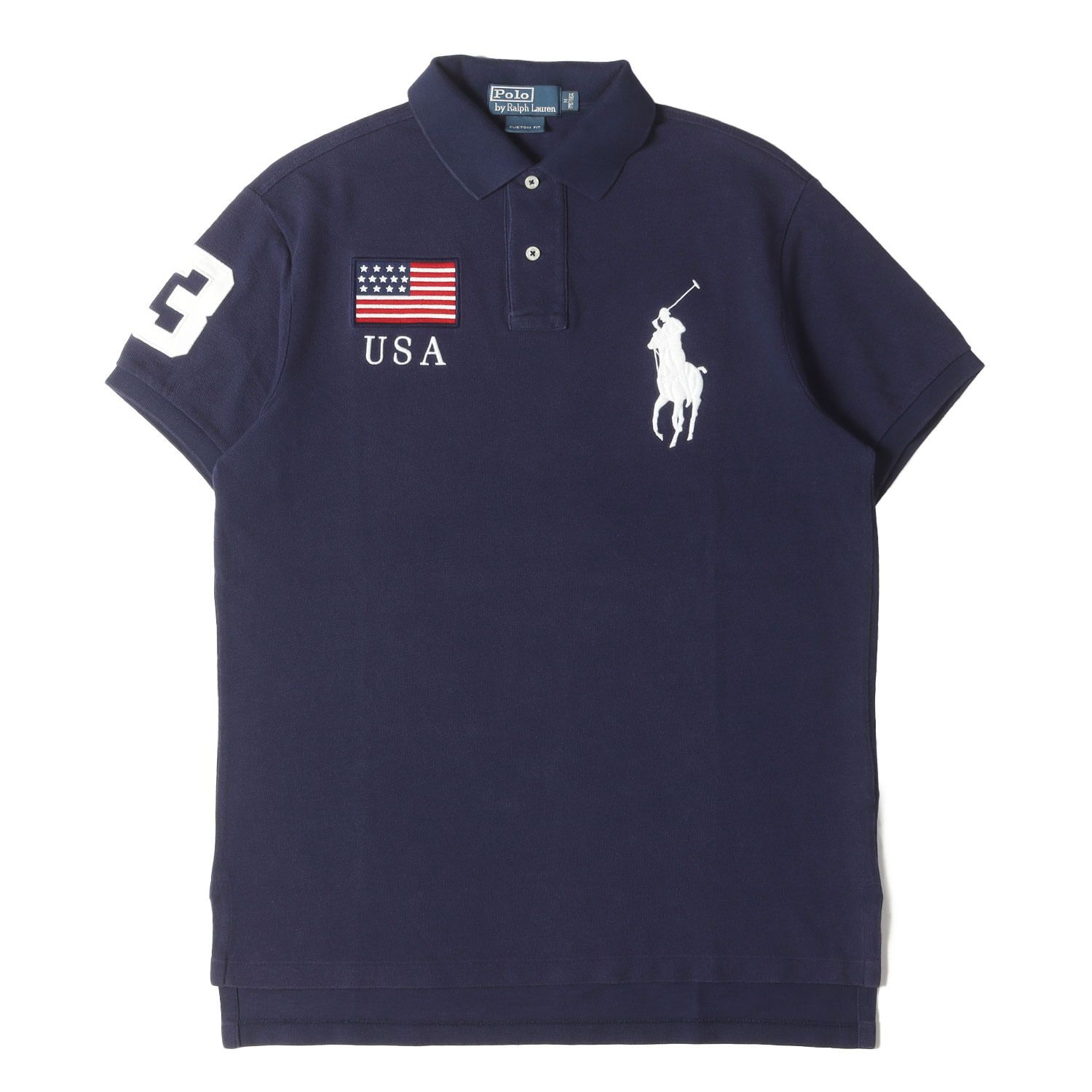美品✨ポロラルフローレン 半袖 ポロシャツ ポロベア POLO刺繍 ネイビー M Polo Ralph Lauren ポロラルフローレン 半袖 ポロシャツ 総柄