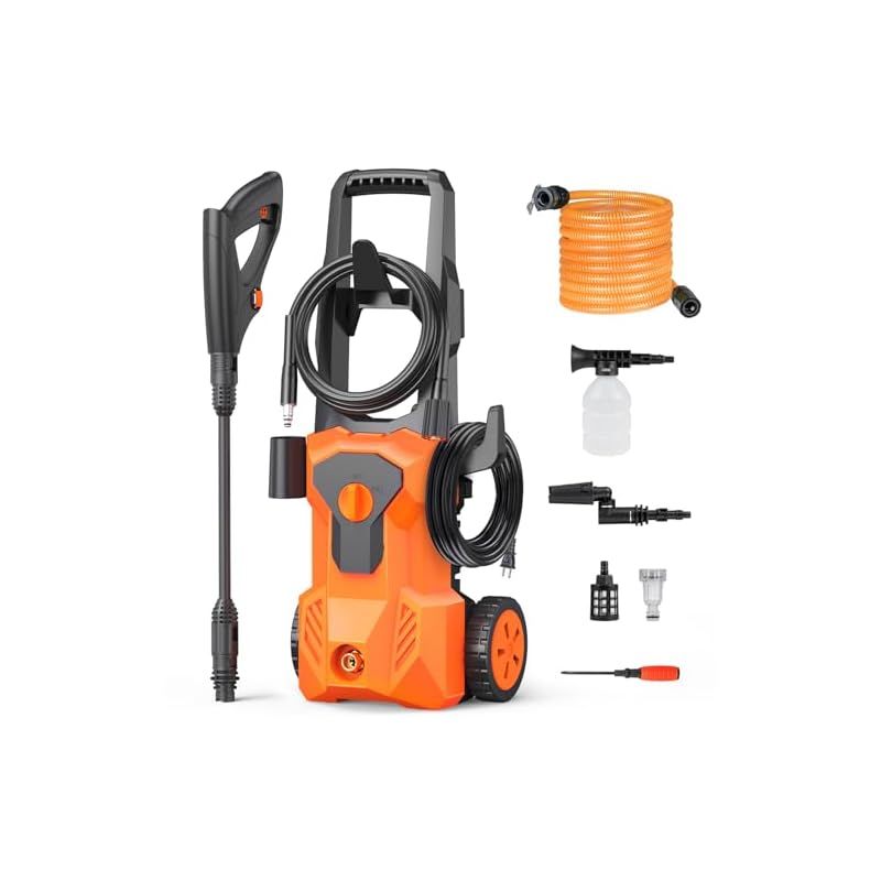 Amison 高圧洗浄機 3種類のノズル付き 27mの作業範囲 最大水圧10MPA 車用 家庭用高圧クリーナー 水道直結 自吸両用 取り付け簡単 豊富な付属品 洗車用 アウトドア用 花の水やり 泥落とし ガラス 路面 階段の清掃 日本語説明書付き 50|6 0