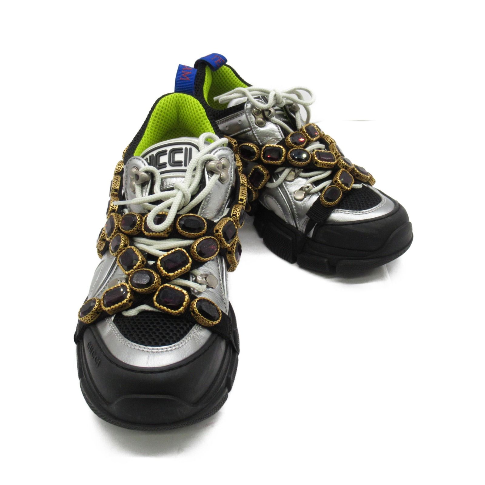 GUCCI レザー スニーカー ビジュー付き 極美品 GUCCI グッチ スニーカー 厚底 クリスタル ビジュー ビー