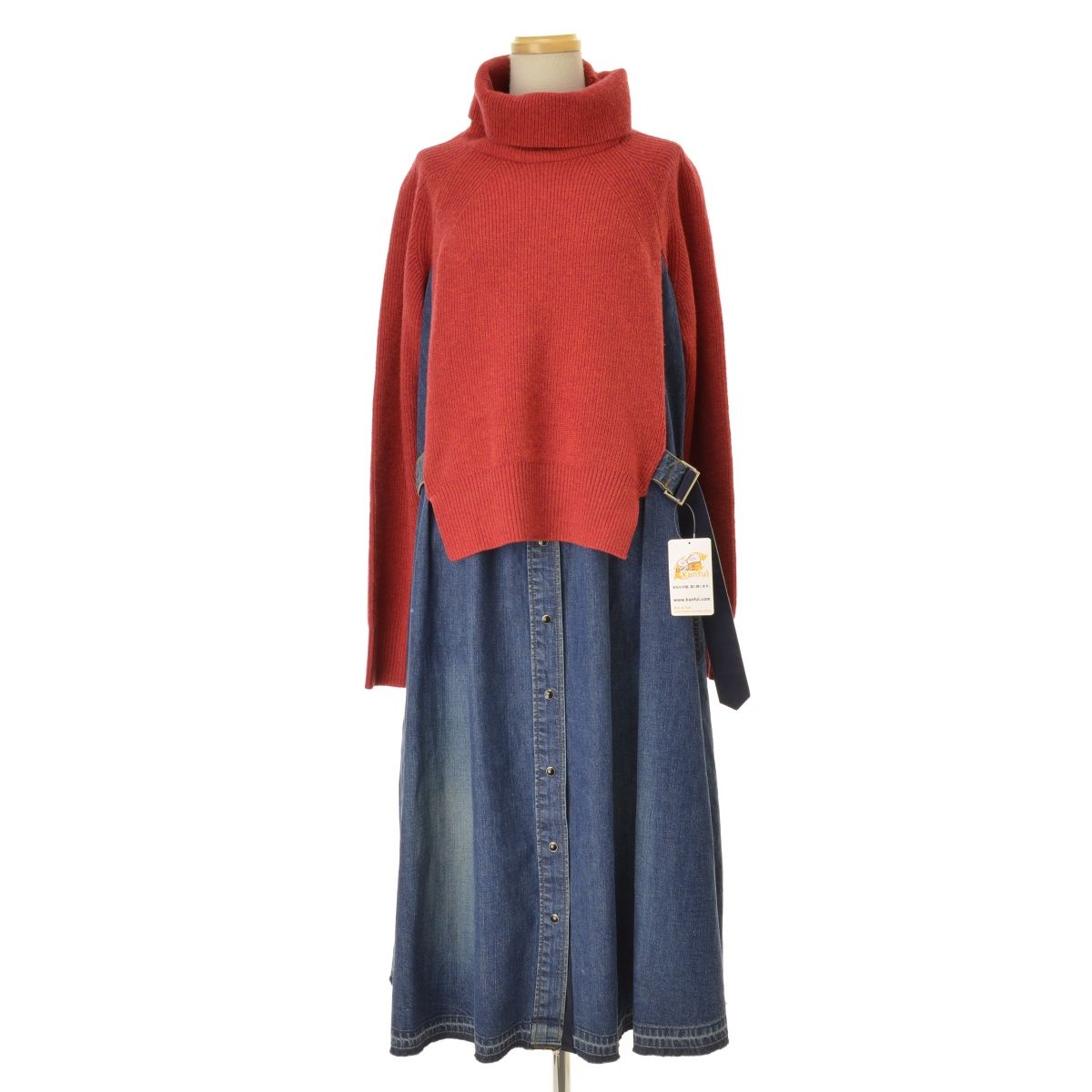 sacai ニットドッキングワンピース サカイ ニットドッキング ワンピース マキシ丈 ネイビー 長袖 Sサイズ