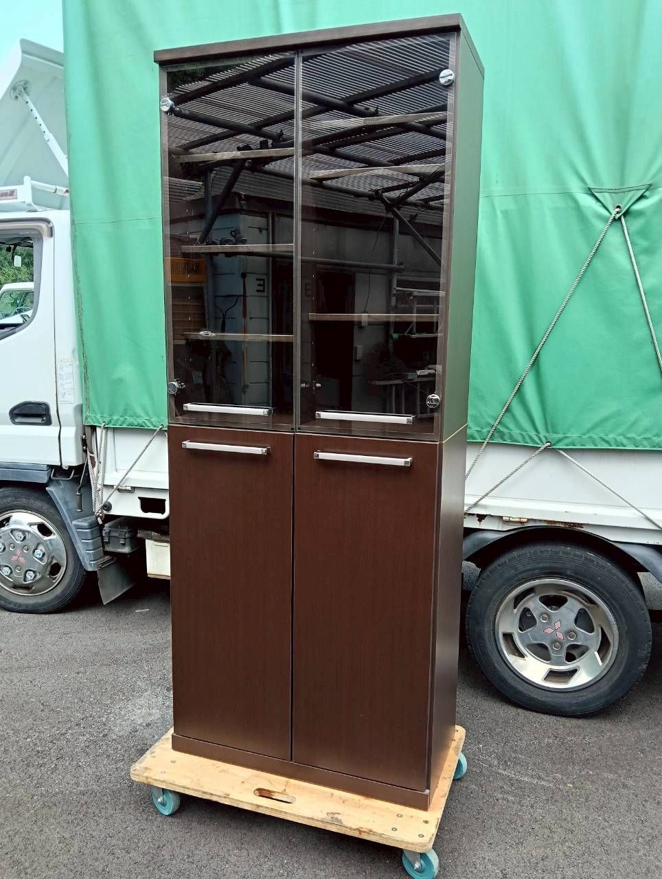本棚 生松工芸 W800×D400×H2000 収納 ガラス戸 フリーボード 2509