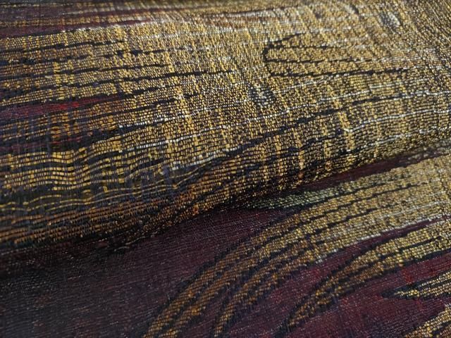 平和屋着物●西陣　老舗　渡文謹製　手織　すくひ　両面　太鼓柄袋帯　草葉文　金銀糸　正絹　逸品　DAAV6946ps 平和屋着物○西陣 老舗 渡文謹製 手織 すくひ 両面 太鼓柄袋帯 草葉文