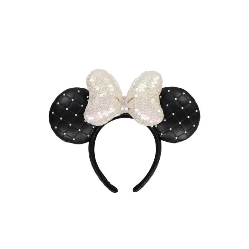在庫限り】ミニーマウス カチューシャ(ブラックレザー風) パール