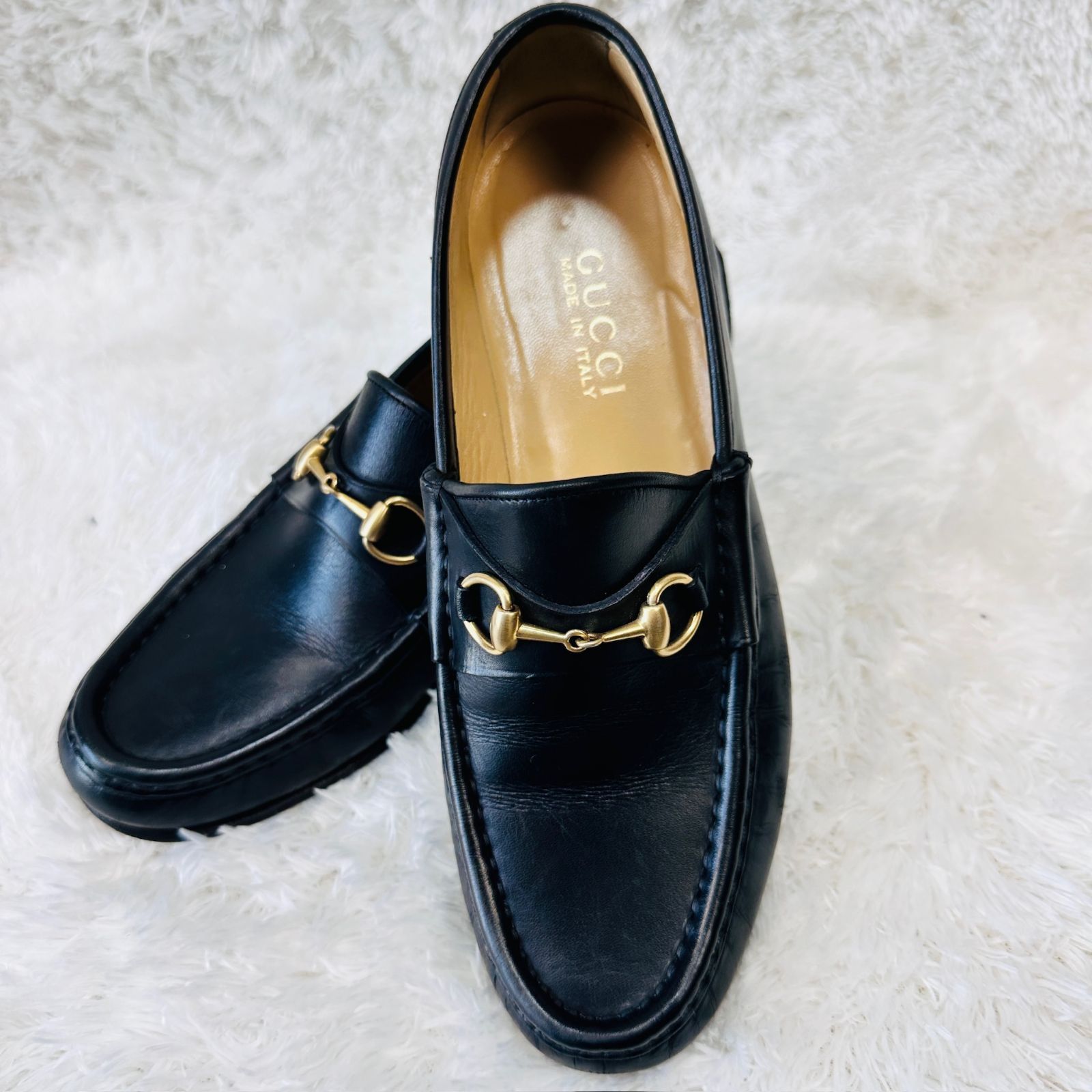 【お気にいる】 A21】GUCCI グッチ 靴 ローファー 黒 馬具飾り サイズ37 1/2 C 靴