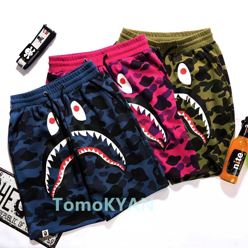 【新品】A BATHING APE アベイシングエイプ Shark シャークカモフラージュ ハーフパンツ グリーン/ブルー /パープル 3カラー選択 カモフラージュ