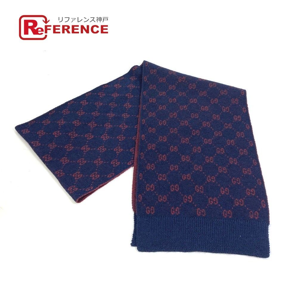 グッチ GG リバーシブル マフラー ネイビー 美品 - メルカリ