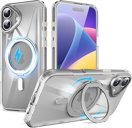QUEASON 互換品 スマホケース【iPhone 16 用 MagSafe対応 ケース】360回転スタンド ワイヤレス充電対応 iphone16 用 ケース リング付き 米軍MIL規格 iphone 16 用 ケース magsafe対応