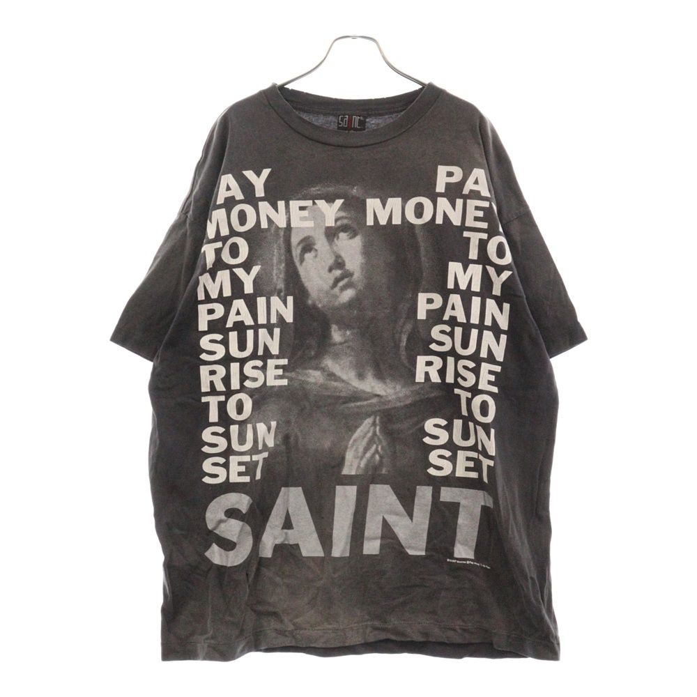 SAINT MICHAEL (セントマイケル) 24SS × PTP SS TEE STAY REAL ヴィンテージ加工 プリント半袖 カットソー Tシャツ グレー SM-YS8-0000-C49