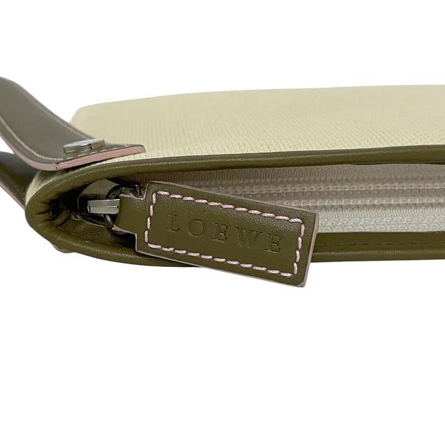 ロエベ ポーチ ナチュラル ベージュ カーキ アナグラム 美品  