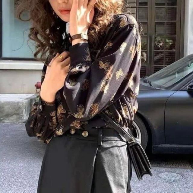 黒 ブラウス 柄 値下 極美品 CELINE セリーヌ ドット柄 長袖シャツ 38 黒