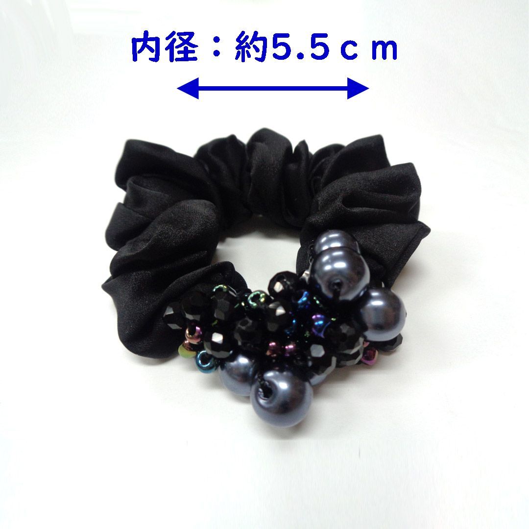 サテン生地シュシュ⭐︎ビーズフリンジ付き⭐︎黒 heyep / シルク ビーズド フリンジ シュシュ｜ESTNATION ONLINE