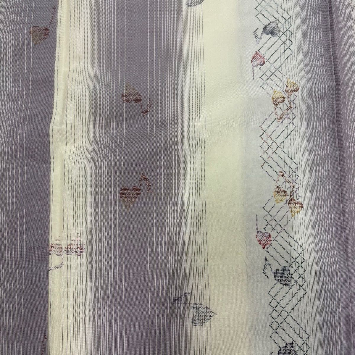 大島紬 身丈162cm 裄丈60cm S 袷 証紙 音符 縞 薄紫 正絹 美品 名品  