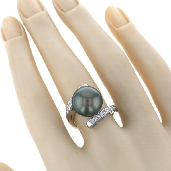 Pt900 プラチナ リング 黒蝶真珠 13.0mm ダイヤモンド 0.22ct ブラック 