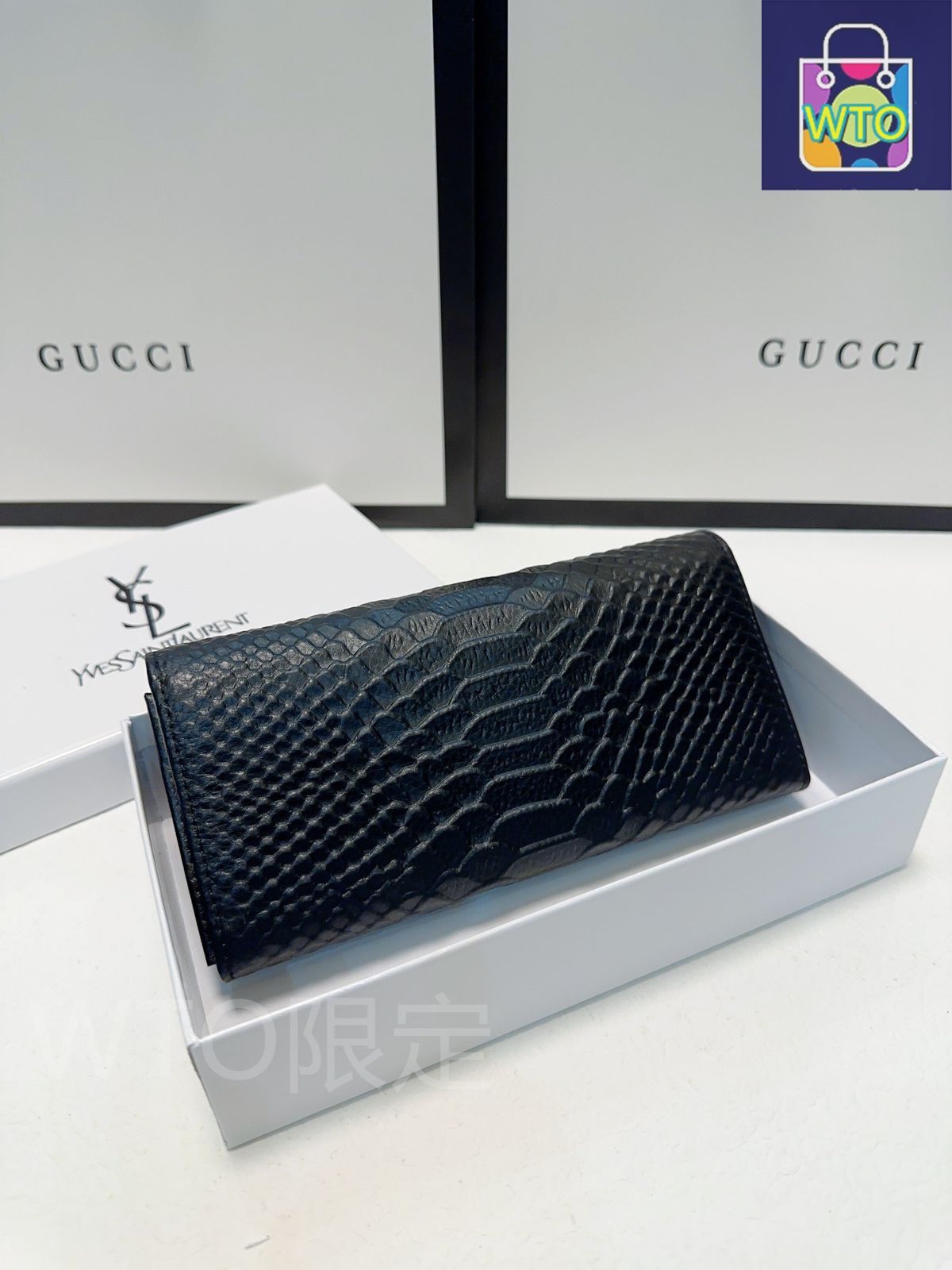 ysl 財布 今日特価】YSL セイントローラン クロコダイル柄小牛皮財布 質感