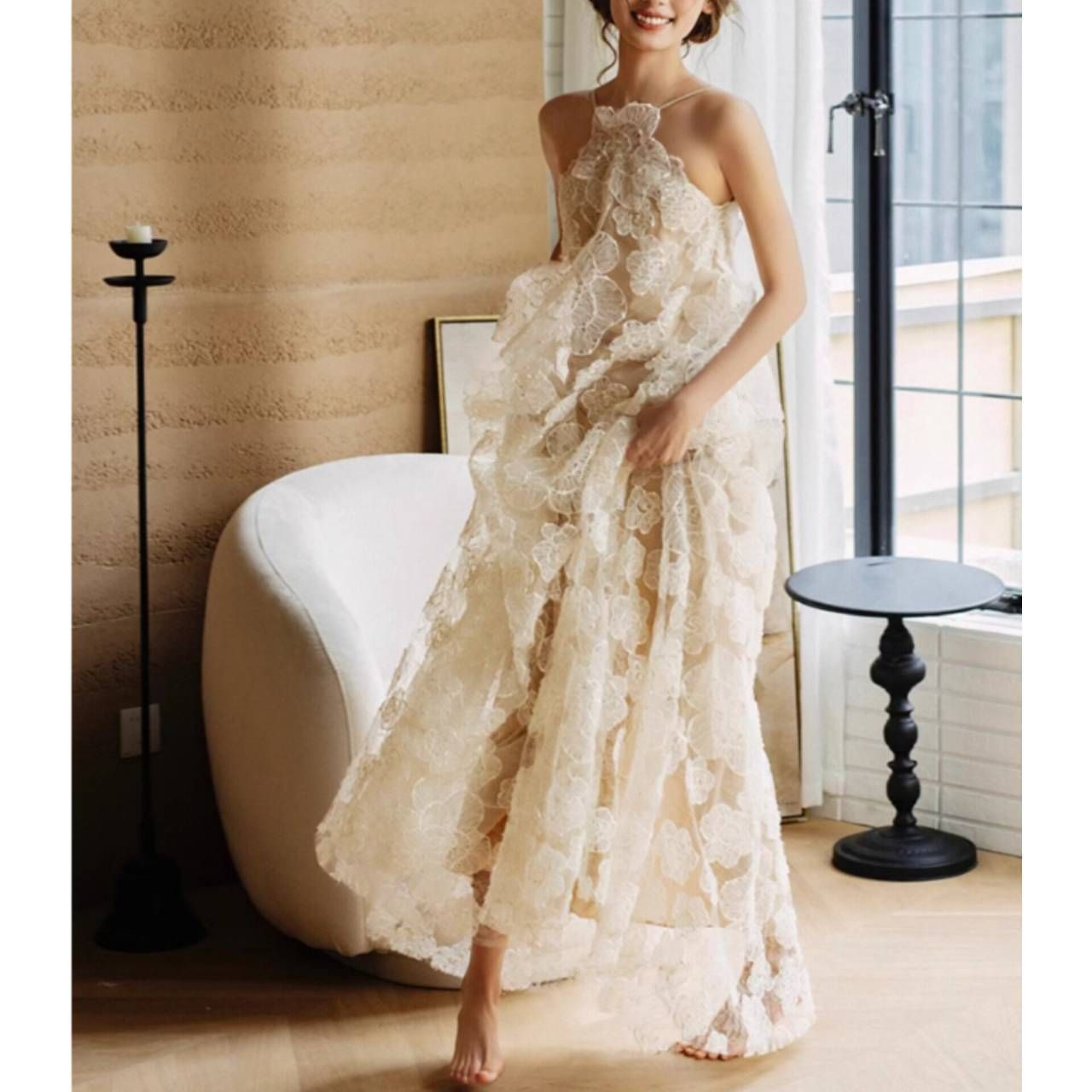 【専用】niana Aライン オーガンジーレースレイヤードドレス 着丈が選べる】Aラインオーガンジーレースレイヤードドレス 結婚式