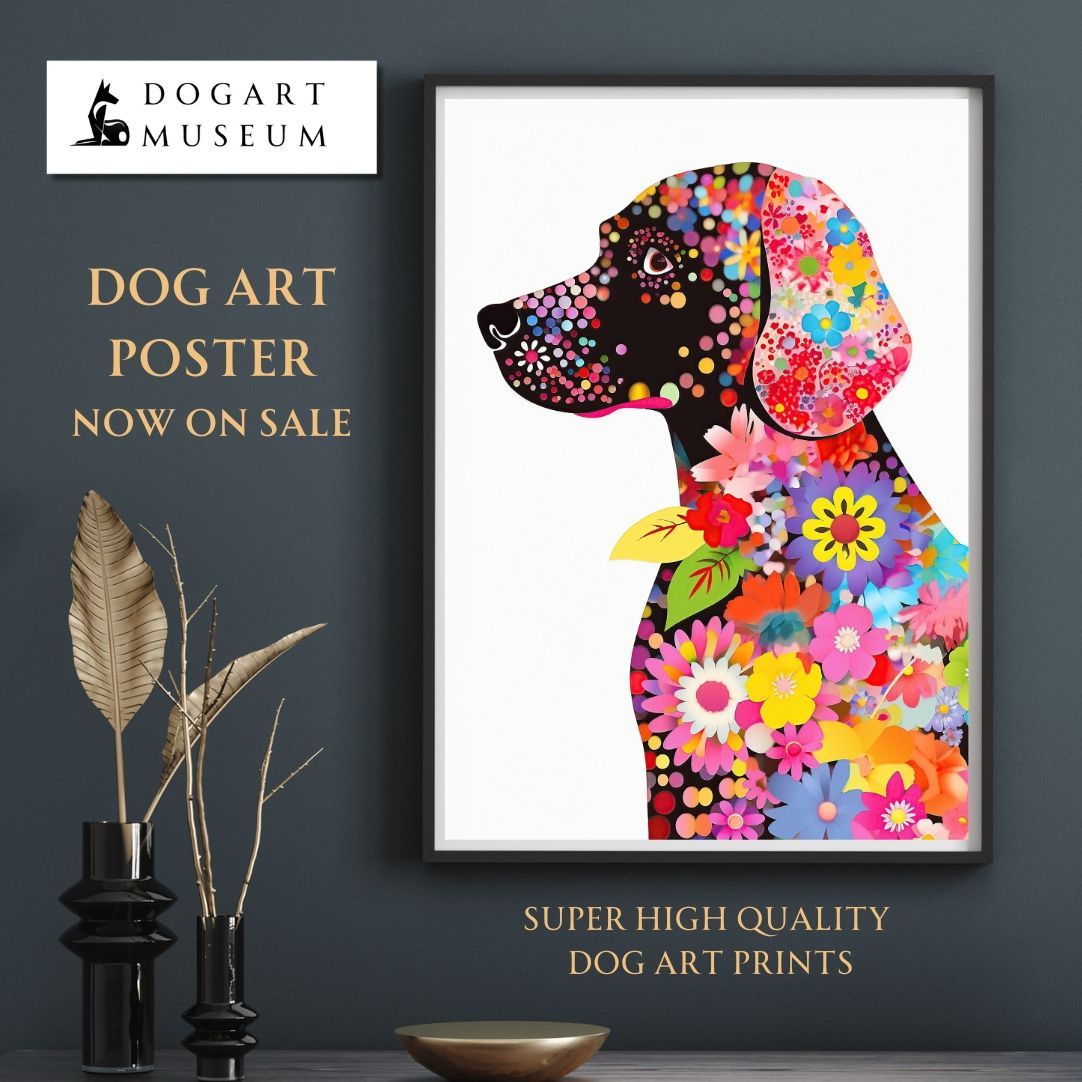 【18％OFF】 花とラブラドールレトリバー犬の夢の世界 No.1】アートポスター 絵画