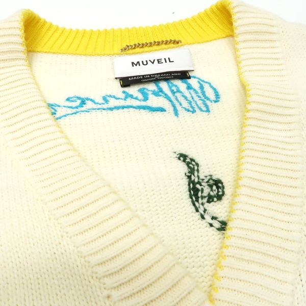 美品☆MUVEIL ネコモチーフカーディガン ペルシャ猫 オフホワイト 38