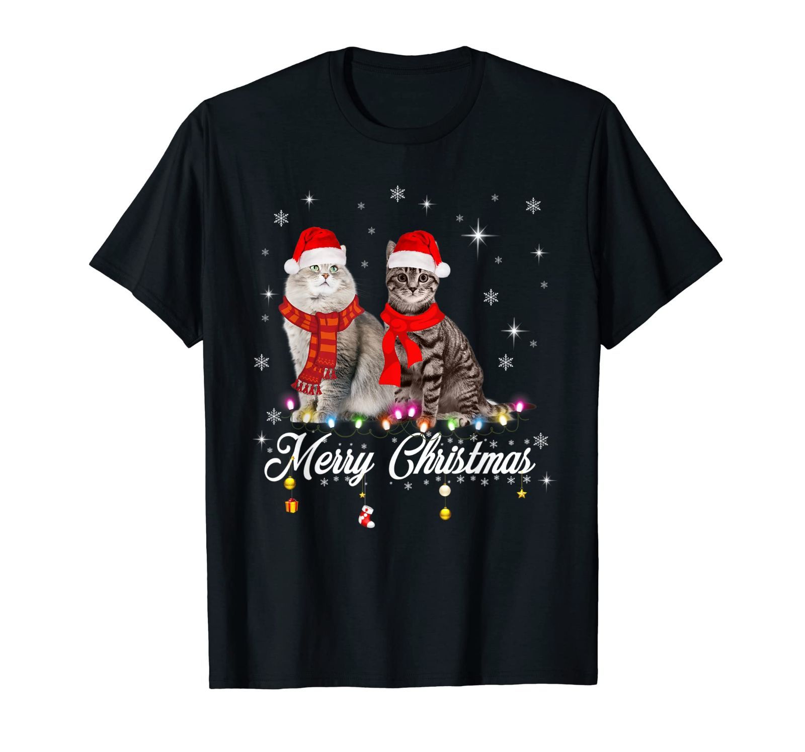 猫クリスマスシャツ 面白いニャオ猫サンタハット クリスマス Tシャツ