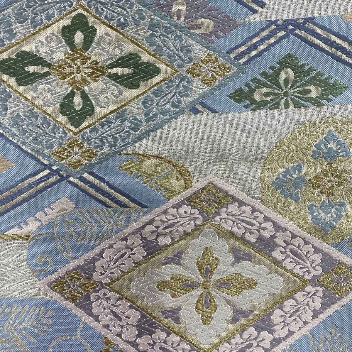 袋帯 名品 花菱 幾何学模様 金銀糸 唐織 灰色 六通 正絹 【】 【公式通販】