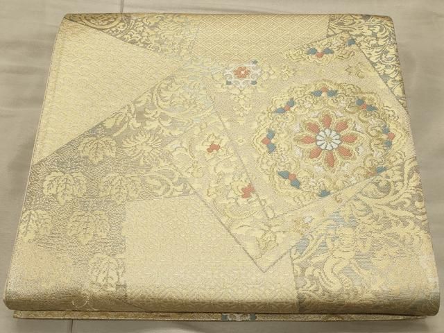 平和屋着物◎六通柄袋帯 色紙花文 金銀糸 正絹 逸品 未使用