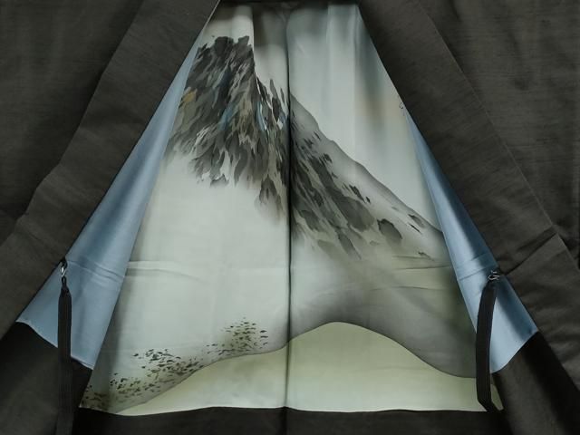 平和屋着物○男性 紬 アンサンブル 色無地 鉄黒色 キングサイズ 正絹