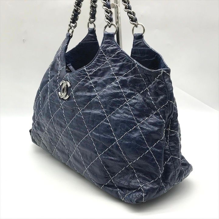 良品 CHANEL シャネル ココマーク ワイルドステッチ レザー チェーン 